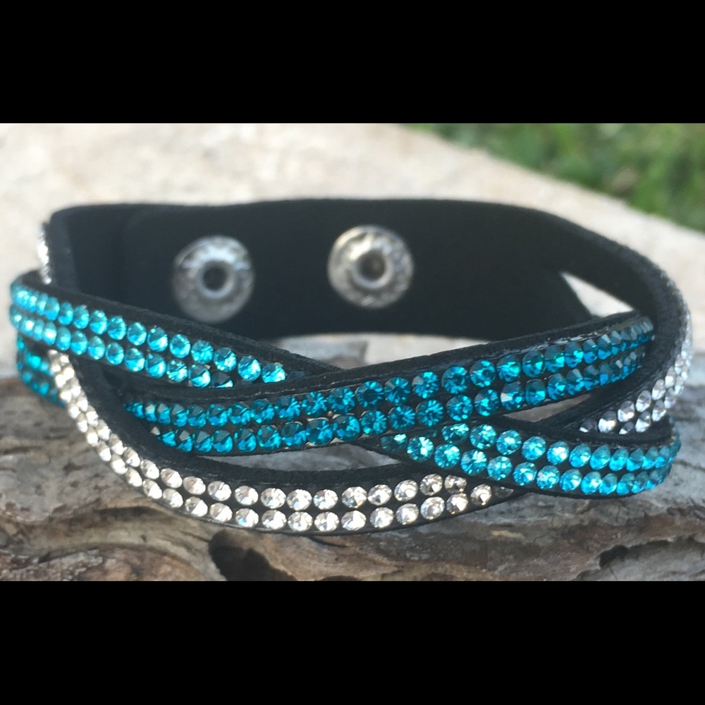 Teal Rhinestone Wrap Bracelets
